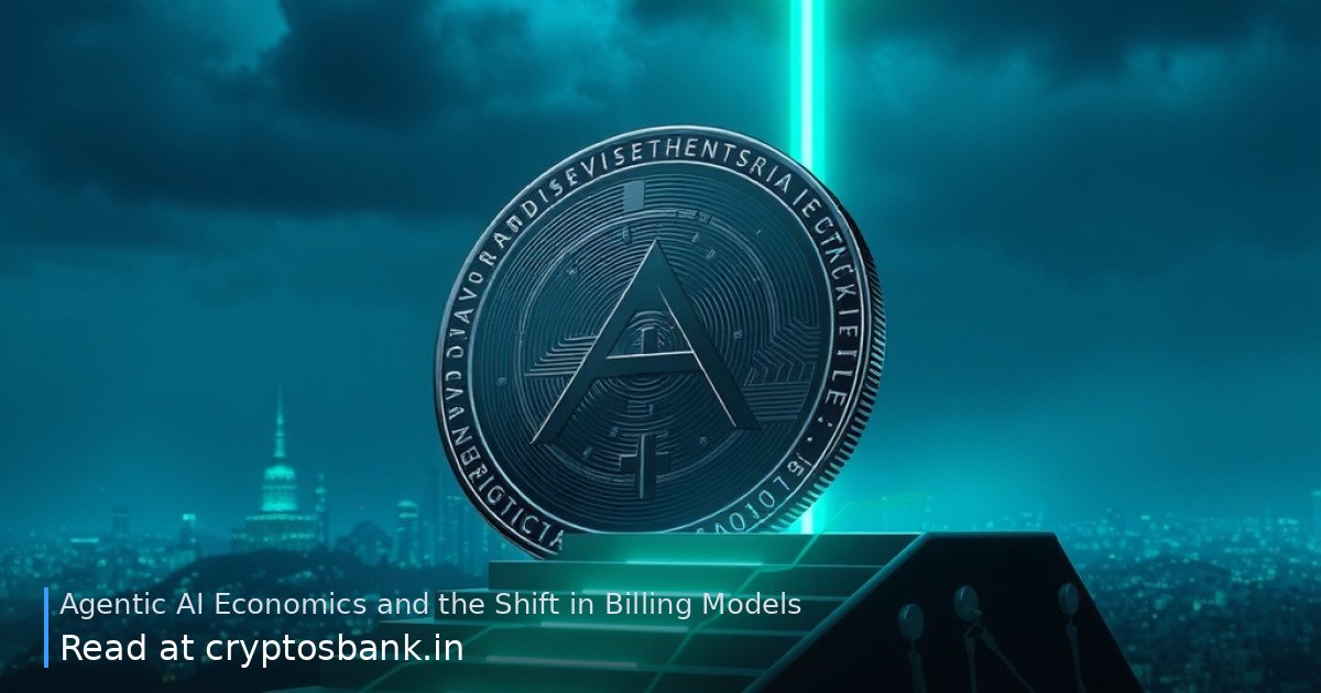 A dark silver coin climbing a glowing upward staircase against a night city skyline.