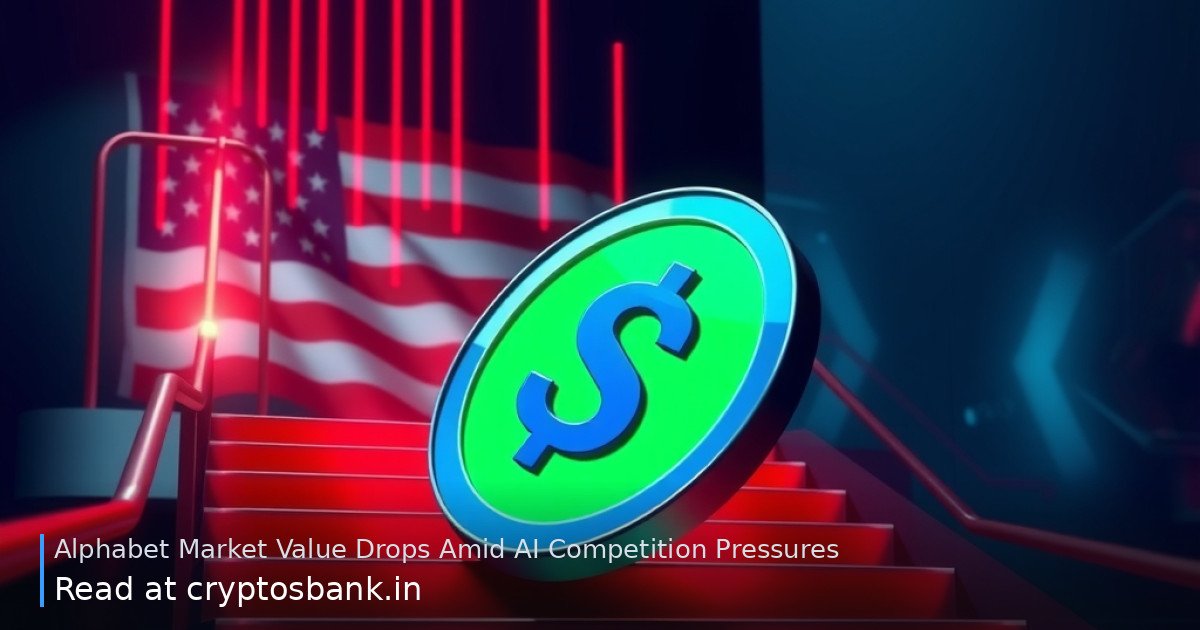A dollar coin sliding down a dark staircase with red light trails and a US flag background.