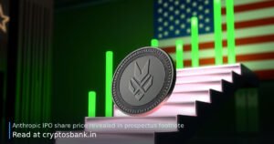 A silver coin climbing a glowing green staircase against a US flag background.
