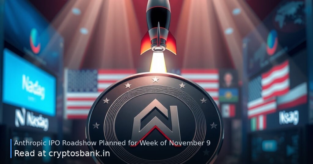 An illustration of an ANT token coin on a launch pad with a rocket taking off, symbolizing an upcoming IPO.