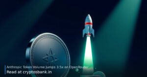 An illustration of a dark silver coin and a rocket launching with upward green light trails.