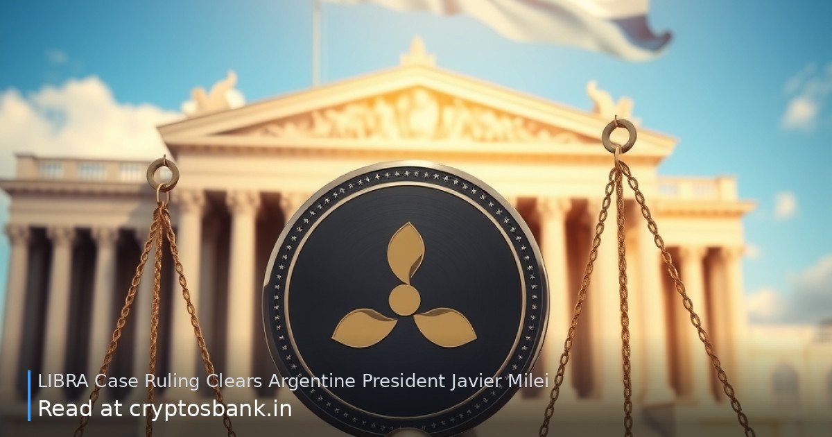 LIBRA coin on scales of justice with Argentine flag and government building