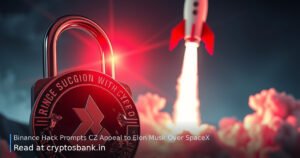 An illustration of a crypto coin next to a broken padlock and a launching rocket.