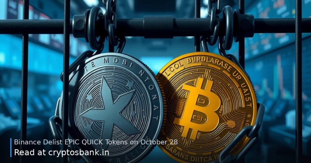 Two crypto token coins wrapped in heavy chains behind a dark barrier in cold lighting.