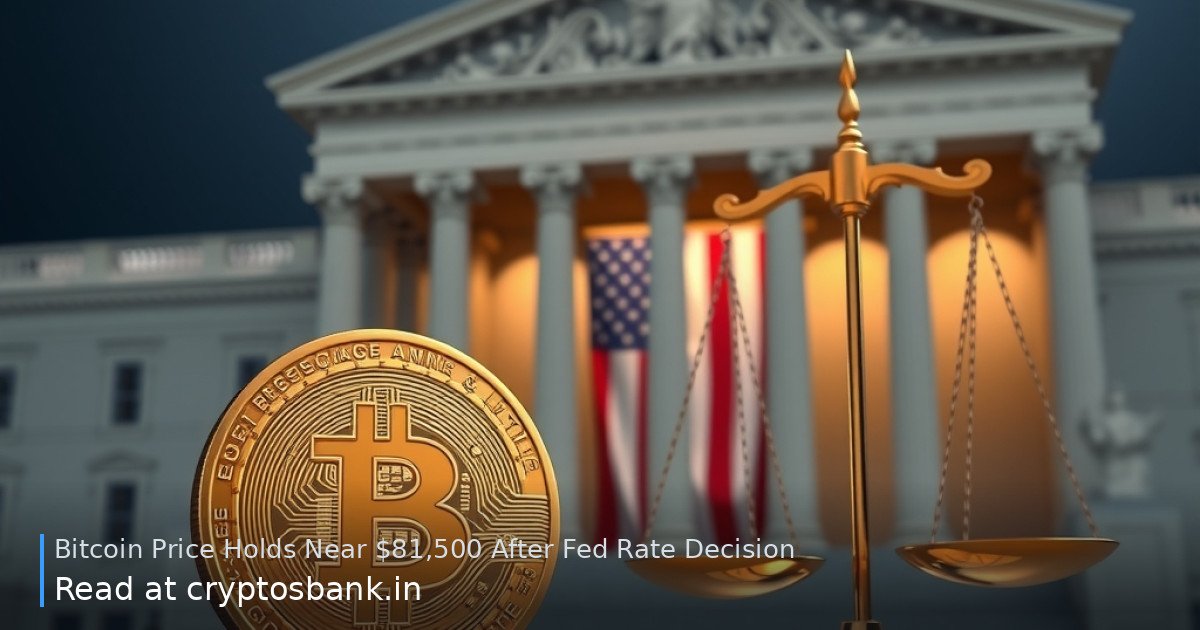 Bitcoin coin resting beside scales of justice with a US government building and flag in the background.