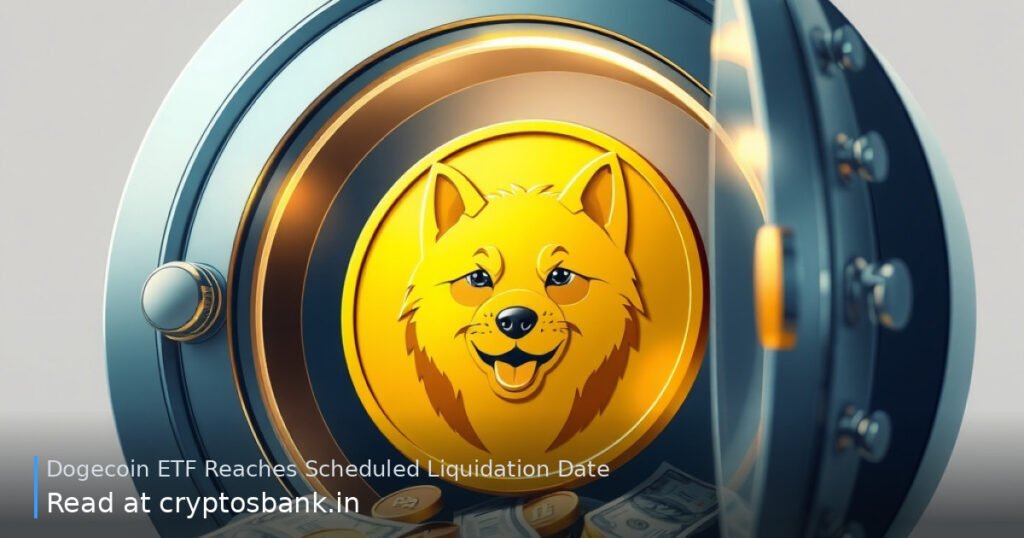 A golden Shiba Inu dog coin inside an opening glass vault releasing cash bills.