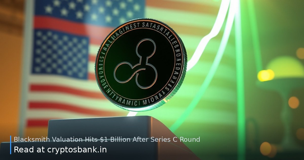 A dark silver coin climbing a glowing green upward staircase against a US flag background.