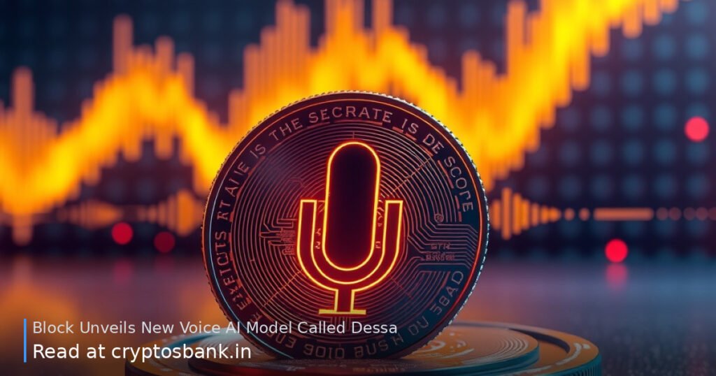 An illustration of a coin with an abstract emblem and a soundwave morphing into a human voice AI profile.