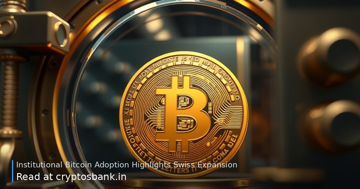 A golden Bitcoin coin inside a secure glass vault with the Swiss flag in the background.