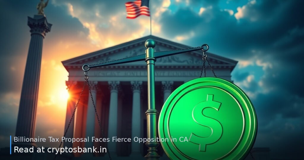 A coin on the scales of justice before a government building with the US flag in the background.