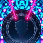 A dark silver privacy coin protected by a digital shield against AI scanning rays.