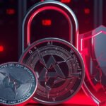A dark silver token beside a cracked padlock and shattered glass shield under red warning light.