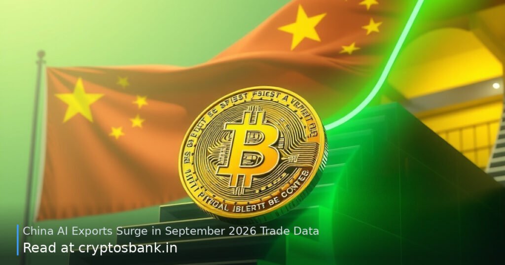 A gold Bitcoin climbing a glowing green staircase against the Chinese flag.
