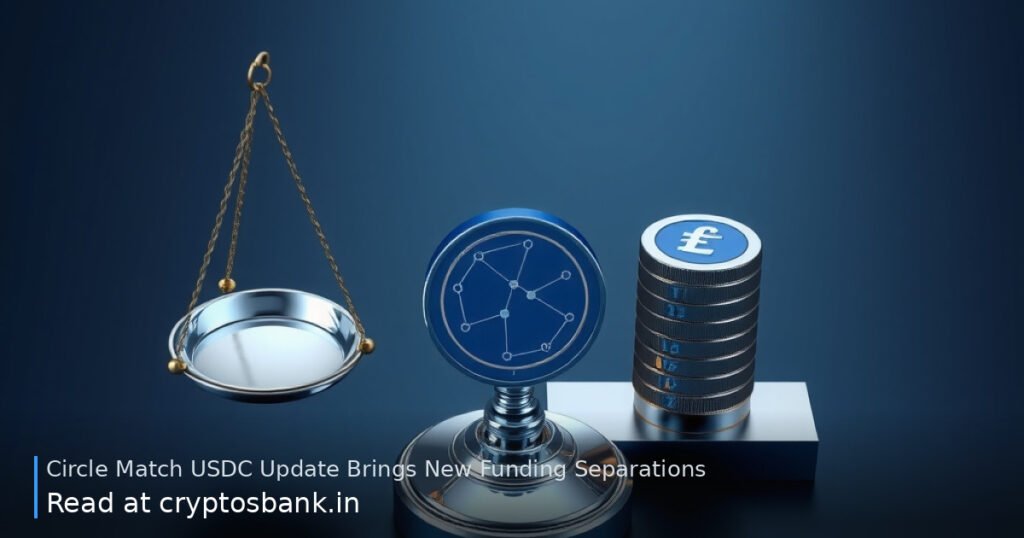 Scales balancing separate stacks of blue USDC coins, illustrating funding balances and fee trade-offs.