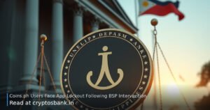 Crypto coin on scales of justice with the Philippine flag in the background.