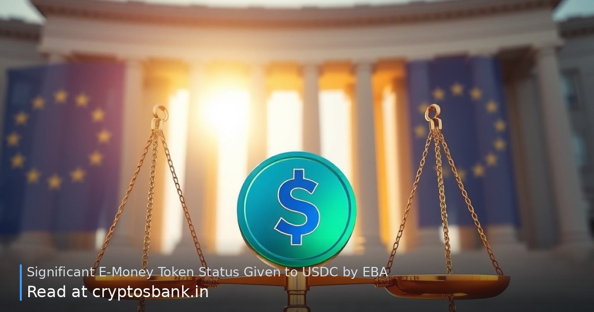 A green coin resting on scales before a classical building under the EU flag.