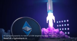 SpaceX AI compute scaling illustration with a rocket launching and crypto assets.