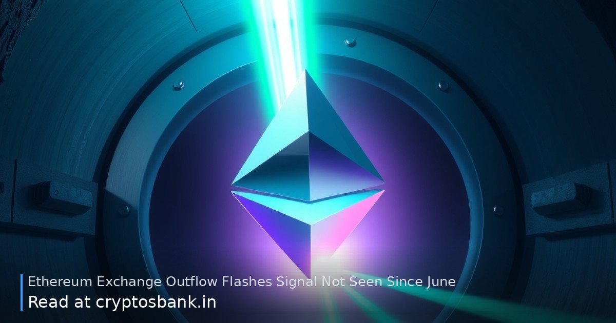 An Ethereum crystal floating out of a dark exchange vault with green light trails.