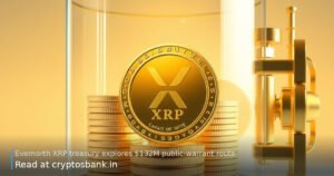 A gold XRP coin stack inside a glass bank vault representing treasury funding.