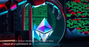 A glowing Ethereum crystal taken by a metallic robotic hand from an open vault next to a cracked padlock.