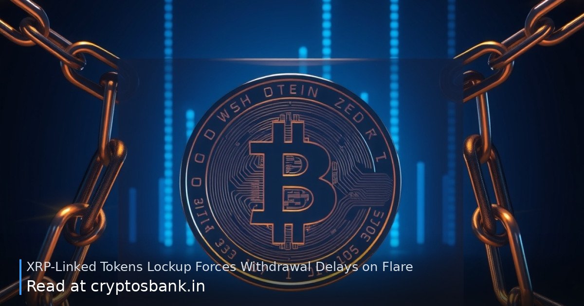 An FXRP coin locked behind heavy glowing digital chains and a barrier.