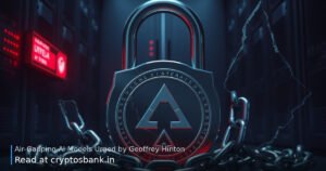 An AI symbol secured behind chains and a cracked padlock, representing air-gapping safety.