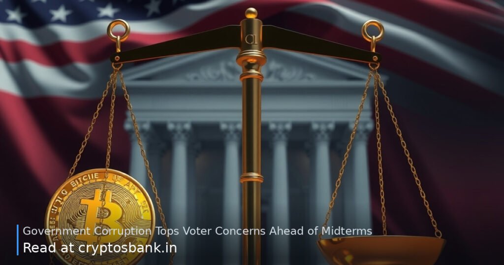 A Bitcoin coin on the scales of justice in front of a government building and the US flag.