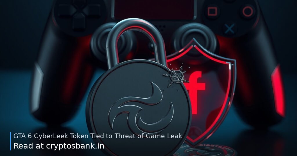 CyberLeek token coin next to a cracked padlock and glowing gaming controller under red warning light