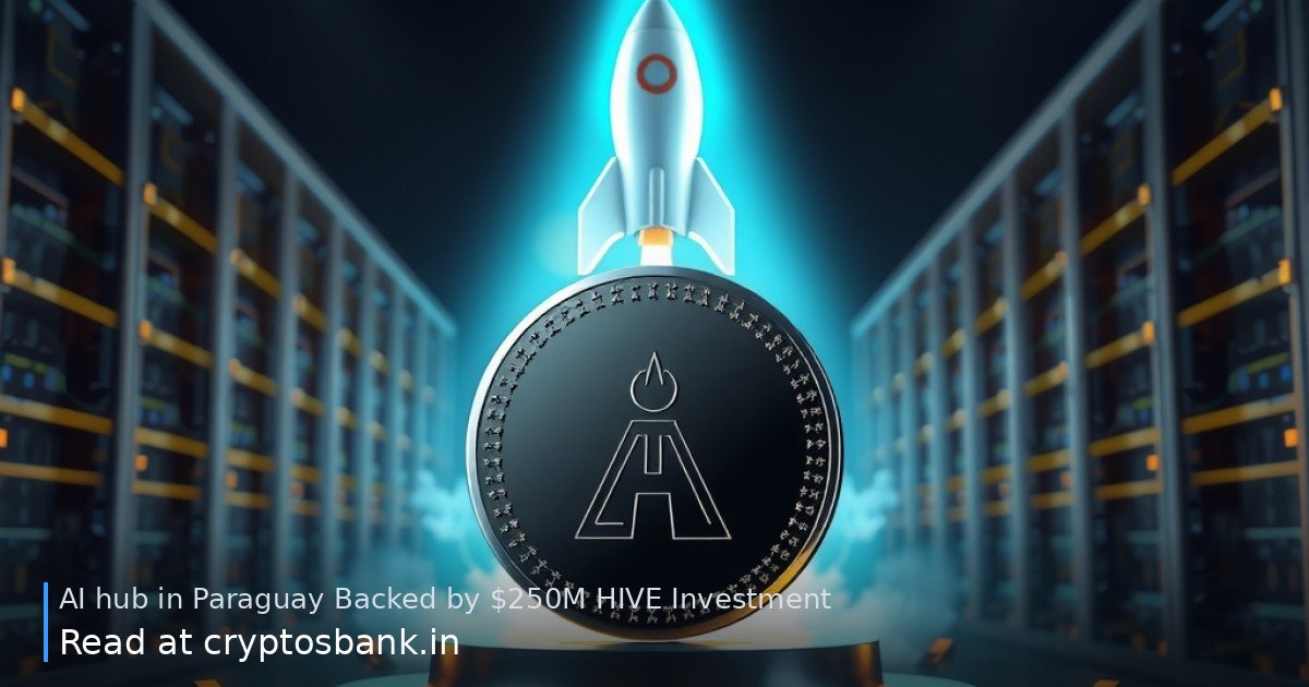 An abstract crypto coin and a launching rocket before the Paraguay flag, illustrating a new AI hub.