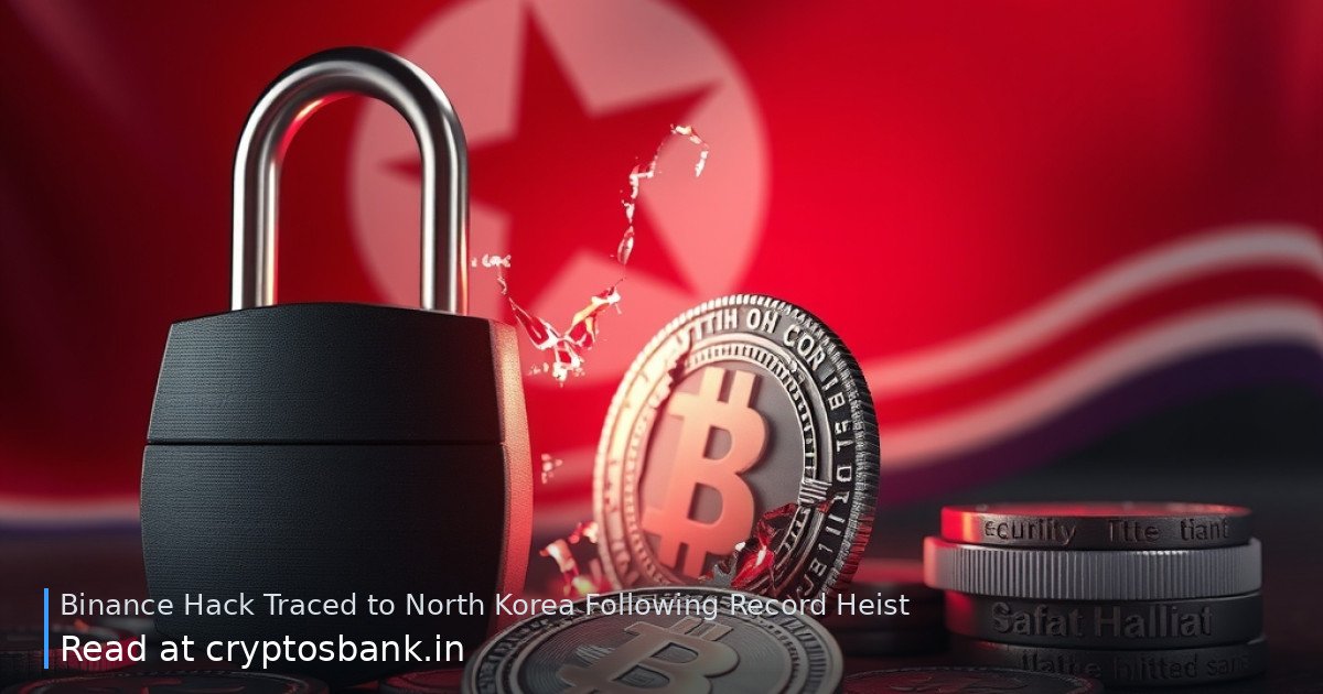 An illustration of a crypto coin beside a cracked padlock under a red warning light with the North Korean flag.