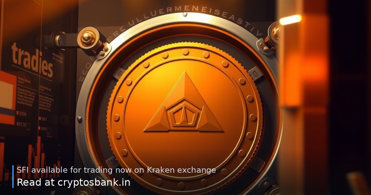 A saffron token coin inside a glass trading vault under warm golden light.