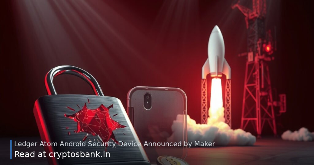 An illustration of a new Android security device next to a cracked padlock and a launching rocket.