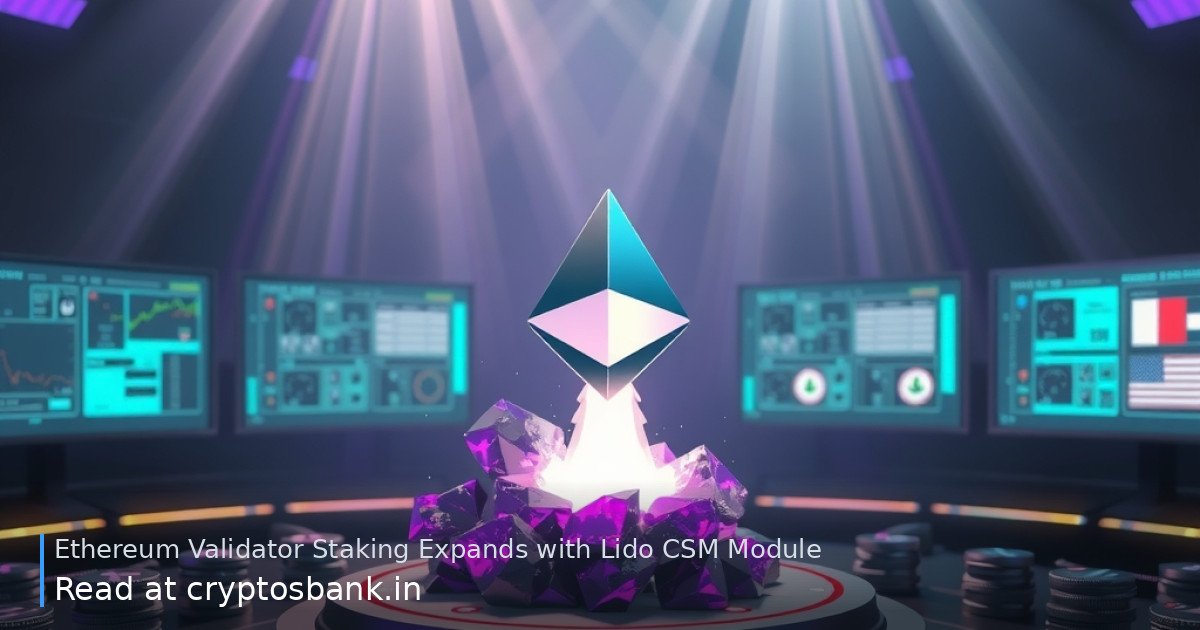 An Ethereum crystal and rocket lifting off from a launch pad, symbolizing a new validator module launch.