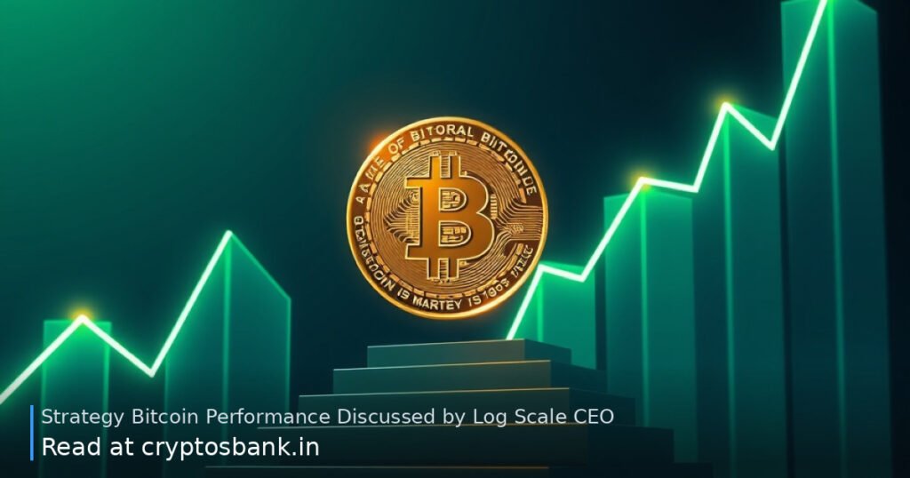 A golden Bitcoin coin climbs a glowing green upward staircase representing four-year market cycles.