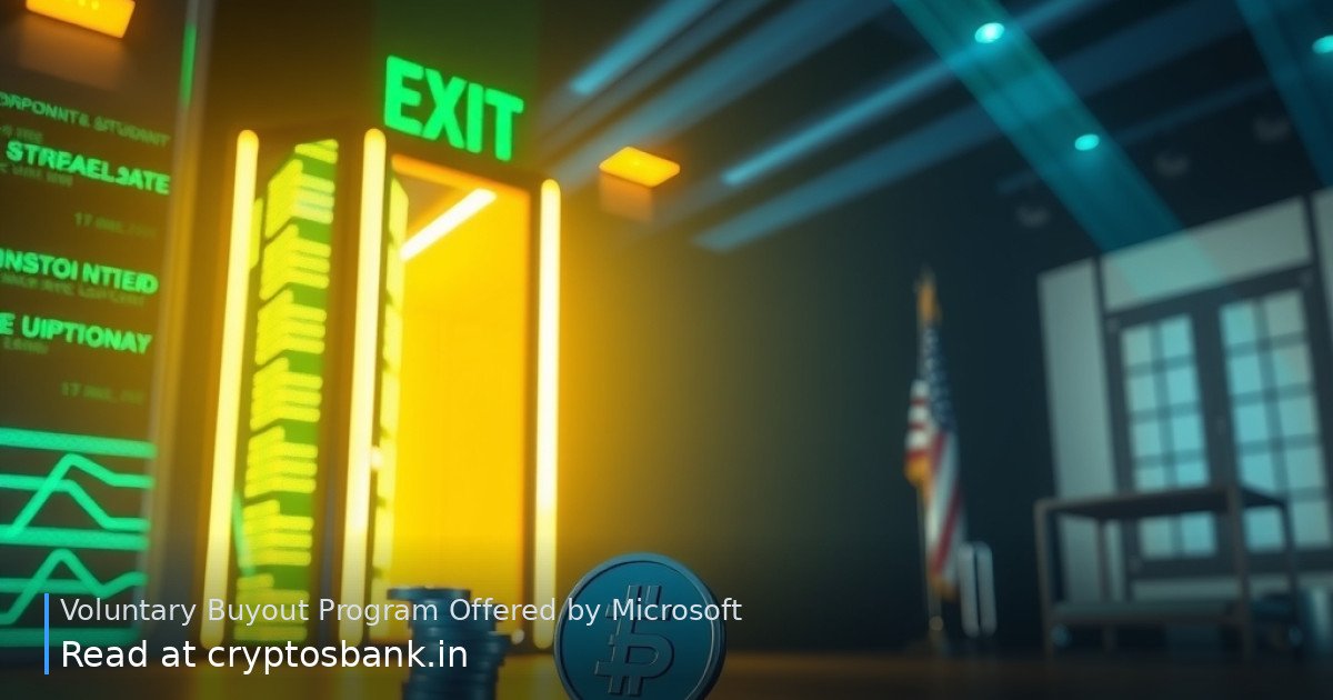 A glowing open golden door next to an AI server tower and tech coin, symbolizing a voluntary buyout program.