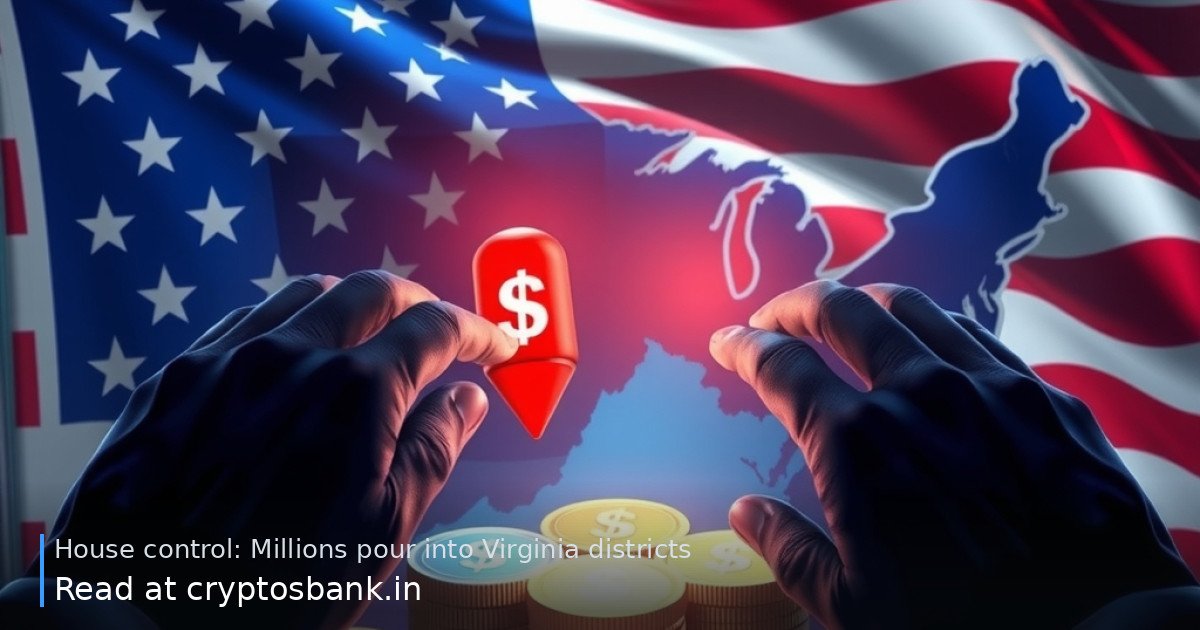 Coins and US flag representing campaign funds pouring into competitive Virginia districts.