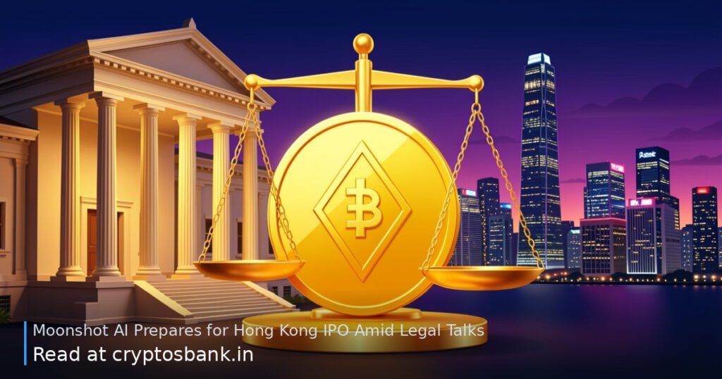 A golden coin on scales of justice with the Hong Kong skyline at dusk in the background.