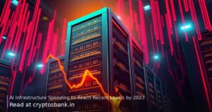 AI infrastructure cash burn reaching massive levels by 2027 illustrated with servers on fire and a dollar coin.