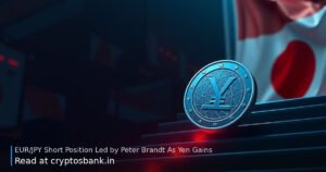EUR and JPY coins sliding down a dark staircase with falling red light trails and the Japanese flag.