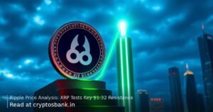 An illustration of a silver Ripple coin climbing a glowing green staircase toward resistance.