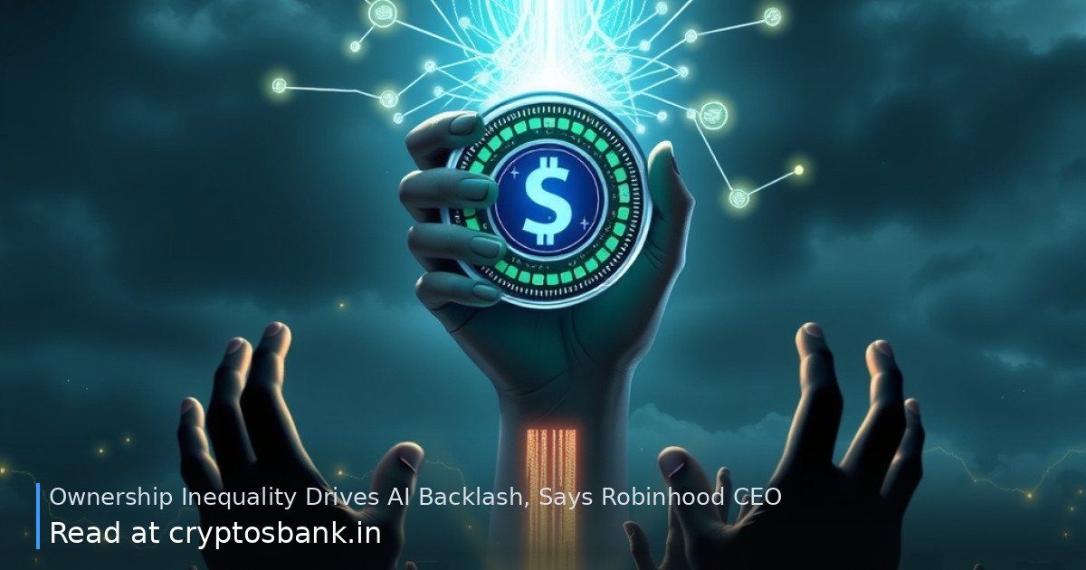 Illustration representing AI ownership inequality with a wealth token and neural network nodes.