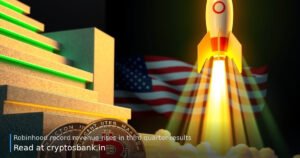 Illustration of a rocket launching past a crypto coin and rising staircase, representing prediction markets outpacing c…