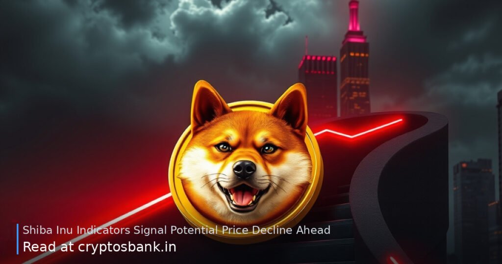 Shiba Inu coin sliding down a dark staircase with red warning light trails.