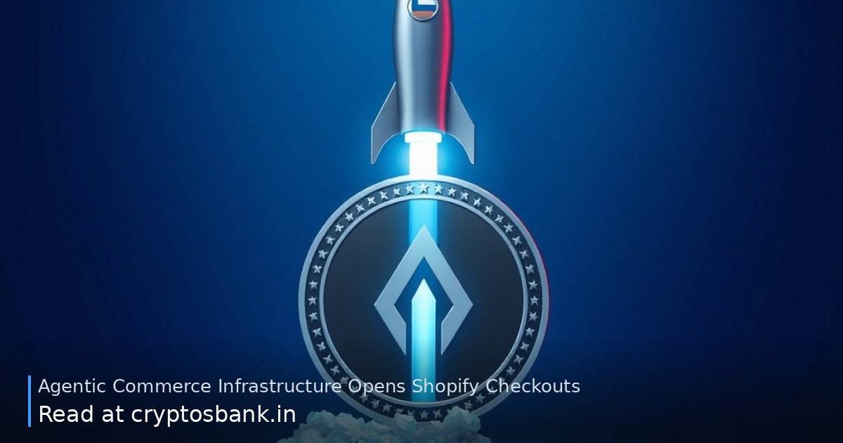 A dark silver coin with an abstract emblem on a launch pad as a rocket lifts off with bright spotlights.