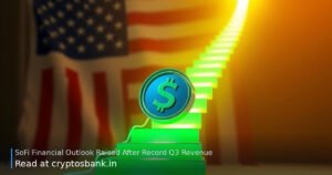 A coin with a dollar sign ascending a glowing upward staircase against a US flag background.