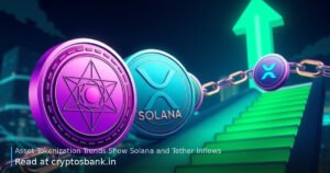 Solana, Tether, and XRP tokens driving asset tokenization growth on a glowing chart.