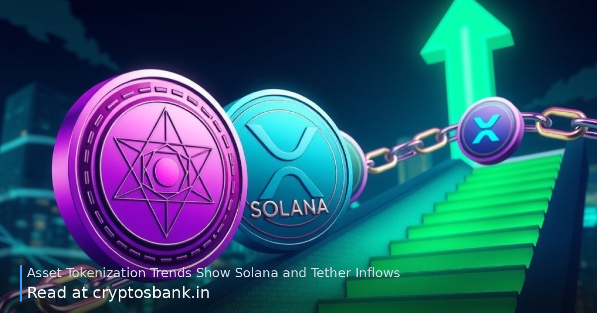 Solana, Tether, and XRP tokens driving asset tokenization growth on a glowing chart.