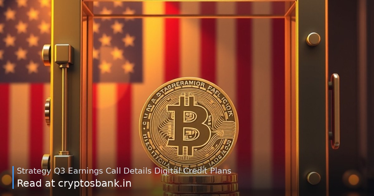 A polished gold Bitcoin coin inside a glass vault representing corporate digital credit strategy.