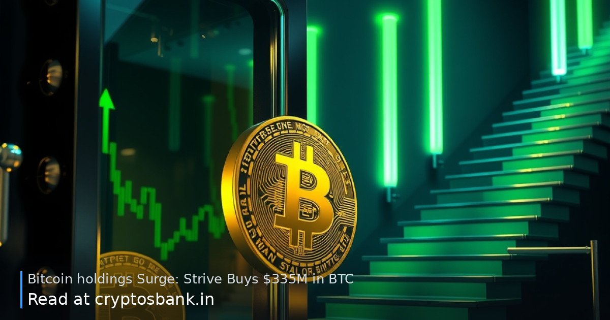 A gold Bitcoin coin in a glass vault next to a glowing upward staircase.