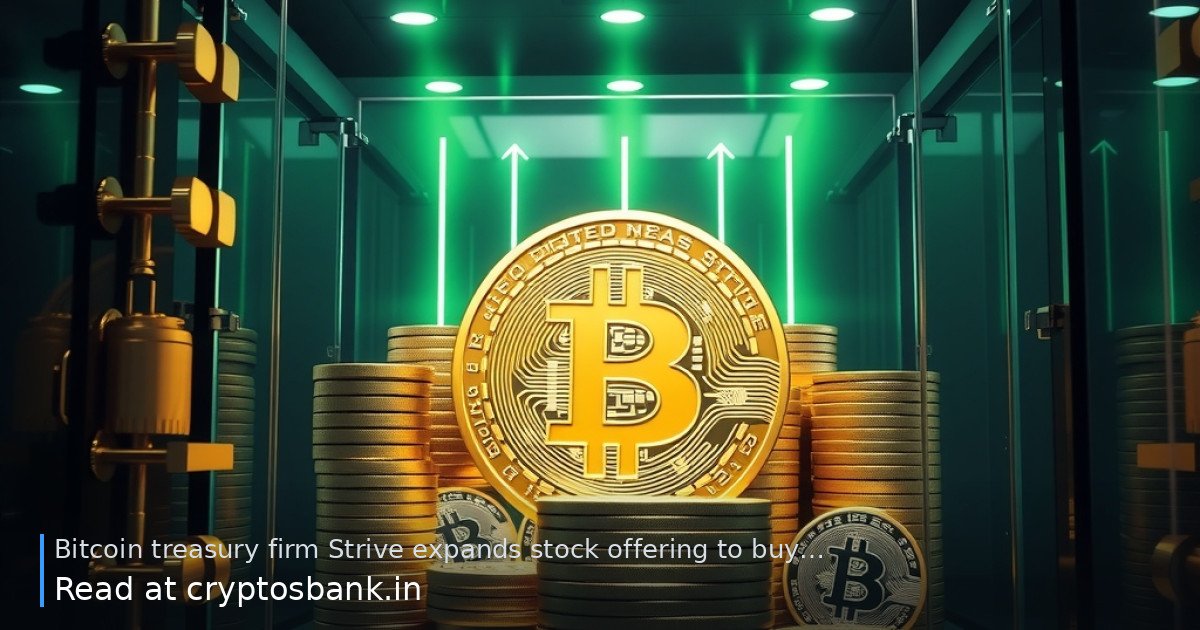 A gold Bitcoin coin inside a glass vault with rising green light trails, symbolizing treasury expansion.